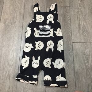 turtledove london Black White rabbit  Cat Dog Print Dungarees 2/3 Years